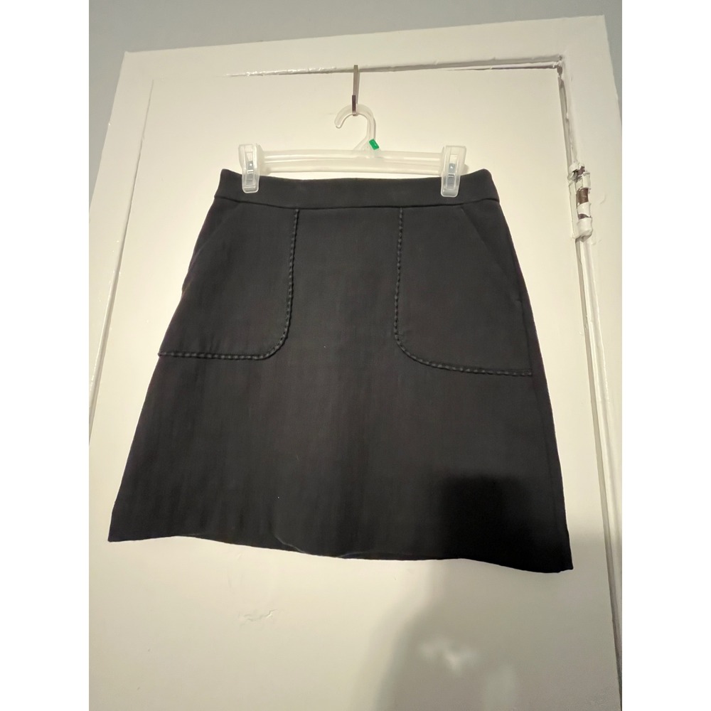 Loft‎ Petites Black A-Line Mini Skirt Whipstitch Patch Pockets Size 2P 18 Inch
